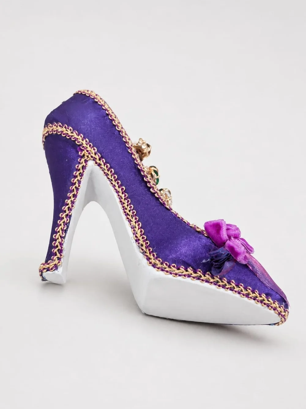 Purple High Heel Shoe Ring Holder Display Organizer + 7 CZ Rings Set